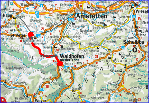Wegbeschreibung von Waidhofen/Ybbs nach Seitenstetten über Böhlerwerk